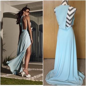 Halston sleeveless CREPE GOWN WITH BACK DRAPE